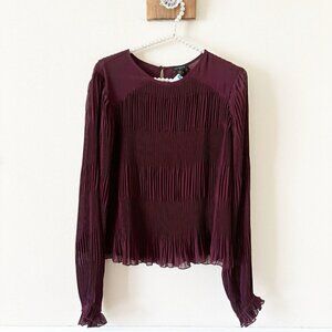 NWOT Express Womens Size XS Burgundy Pleated Blouse Long Sleeve